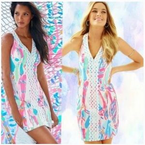 Lilly Pulitzer Lynn Shift dress in Out to Sea- blue, pink pastel feather sail